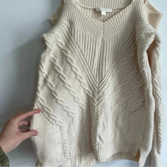 Jonathan Simkhai Tan Wool Off the Shoulder Sweater Cable Knit Beige Buckle XS - Picture 7 of 13